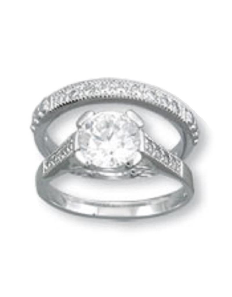 Sterling Silver Round Cubic Zirconia Wedding Set Ring Simply Sterling