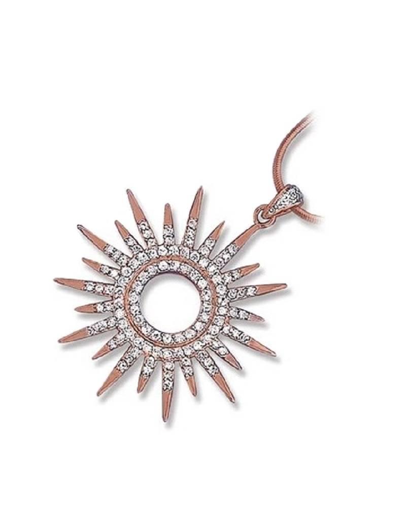 Sterling Silver Large Sun Dial Cubic Zirconia Necklace with Rose Gold Vermeil Finish 18"