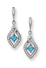 Sterling Silver Square Blue Cubic Zirconia Dangle Post Earrings 25mm