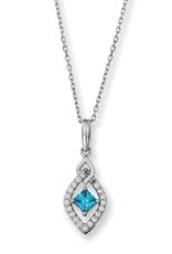 Sterling Silver Square Blue Cubic Zirconia Necklace 18"