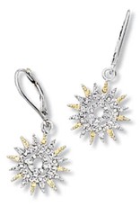 Sterling Silver Sun Dial Cubic Zirconia Earrings with Rhodium and 14k Gold Vermeil Finish 16mm
