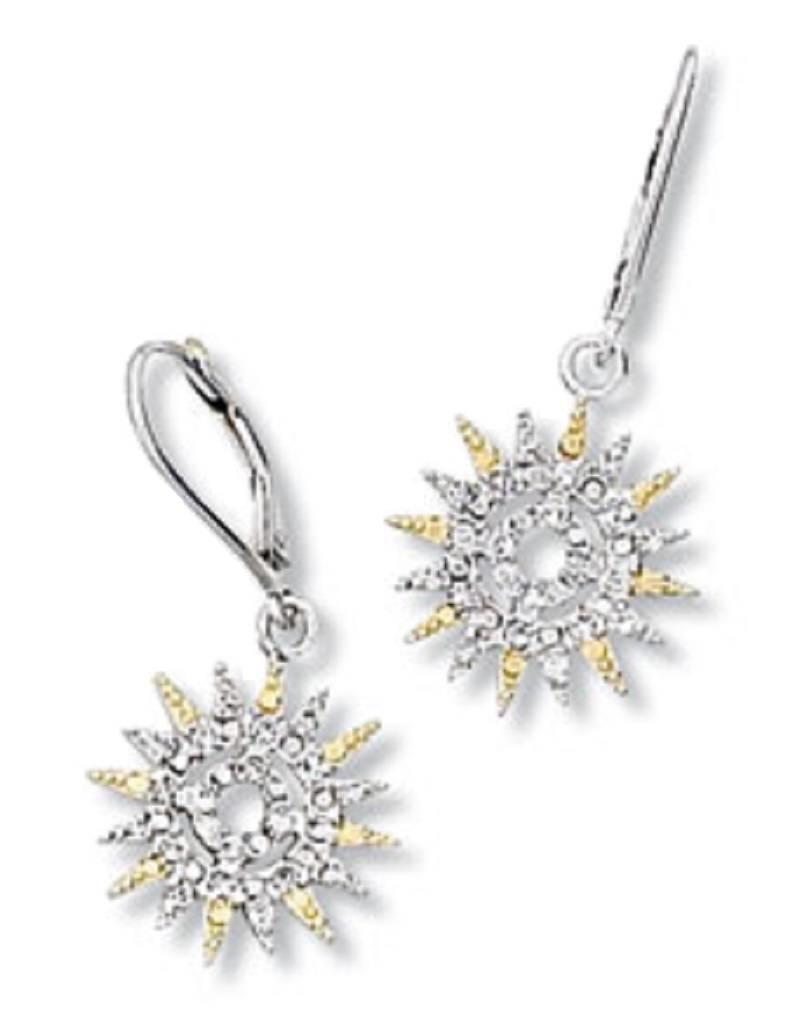 Sterling Silver Sun Dial Cubic Zirconia Earrings with Rhodium and 14k Gold Vermeil Finish 16mm