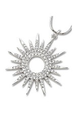Sterling Silver Large Sun Dial Cubic Zirconia Necklace with Rhodium Finish 18"