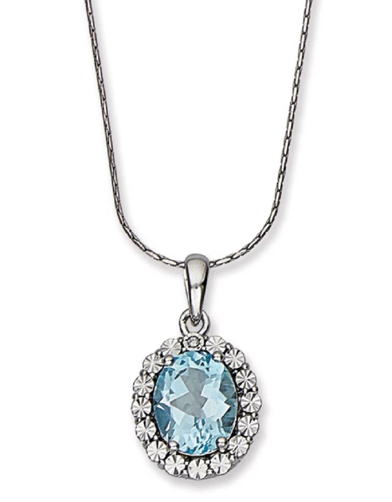 Oval Blue Topaz Diamond Necklace