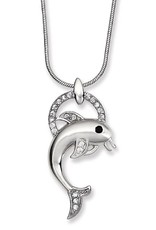 Sterling Silver Dolphin & Ring Cubic Zirconia Necklace 18"