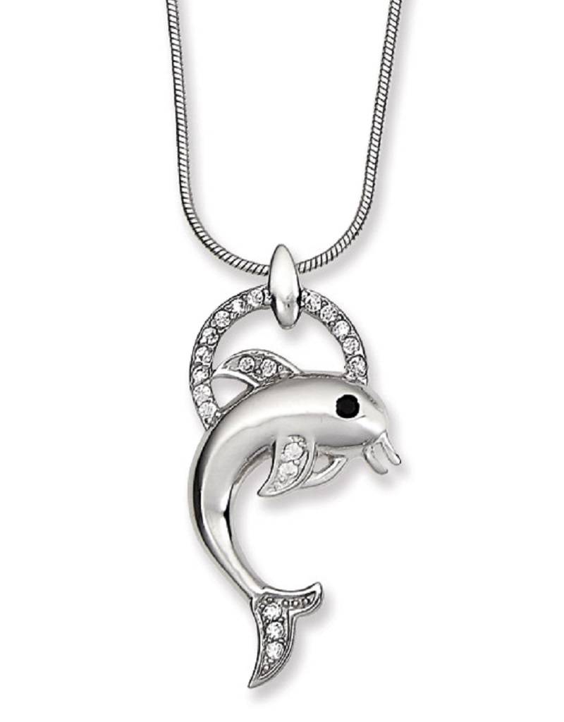 Dolphin Ring CZ Necklace