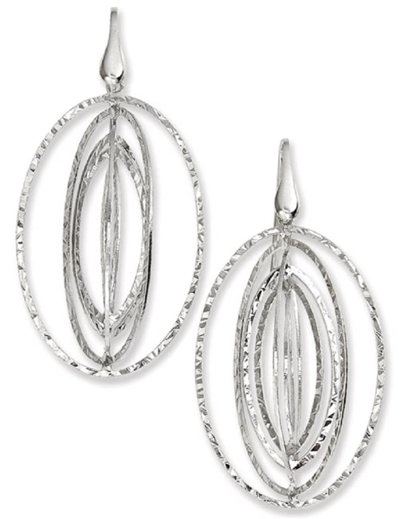 Sterling Silver 3-D Oval Hammered Earrings 40mm