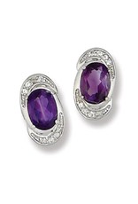 Sterling Silver Oval Amethyst & White Topaz Post Earrings 12mm
