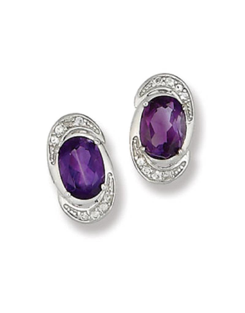 Sterling Silver Oval Amethyst & White Topaz Post Earrings 12mm