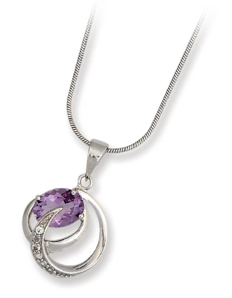 Sterling Silver Amethyst and White Topaz Necklace 18"