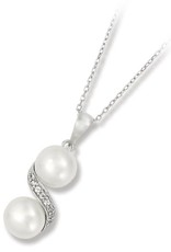 Sterling Silver with 2 pearls and White Topaz Necklace 18"