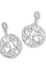 Sterling Silver Round Scroll Cubic Zirconia Post Earrings 22mm