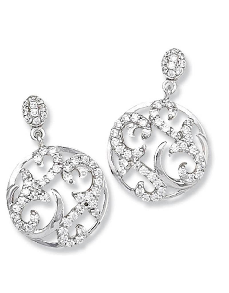 Sterling Silver Round Scroll Cubic Zirconia Post Earrings 22mm