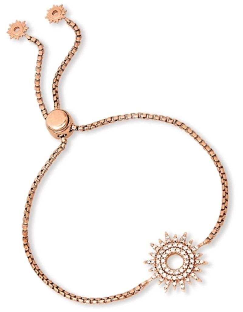 Sterling Silver Sun Dial Cubic Zirconia Bolo Bracelet with 14k Rose Gold Vermeil Finish