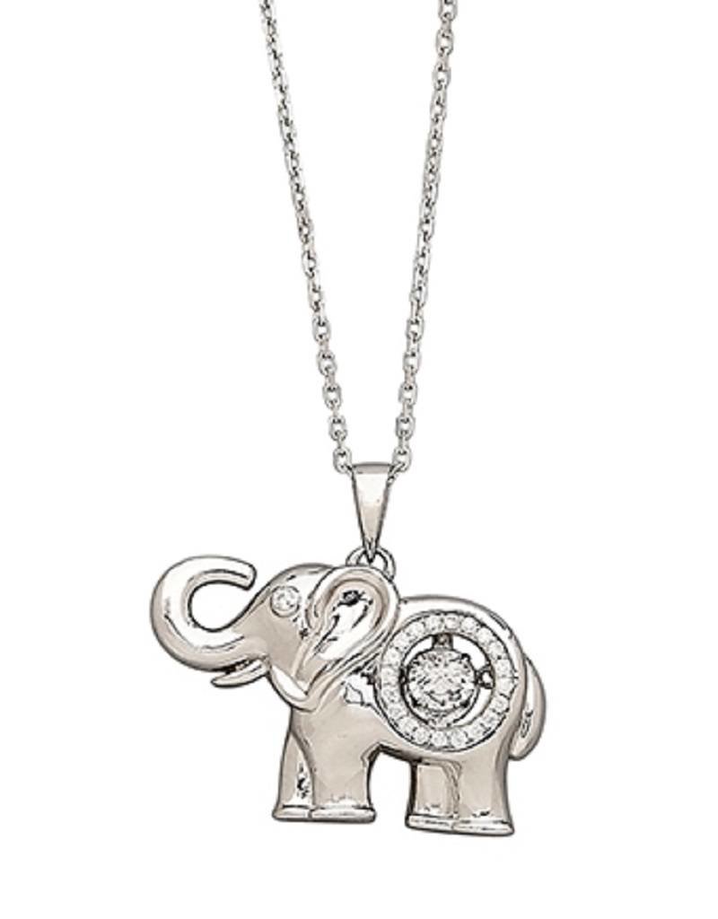 Sterling Silver Elephant with Dancing/Shimmering Cubic Zirconia Necklace 18"