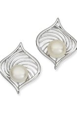 Sterling Silver Swirl with Pearl Post Earrings 22mm