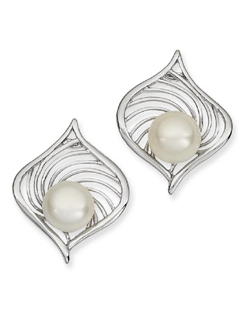 Sterling Silver Swirl with Pearl Post Earrings 22mm