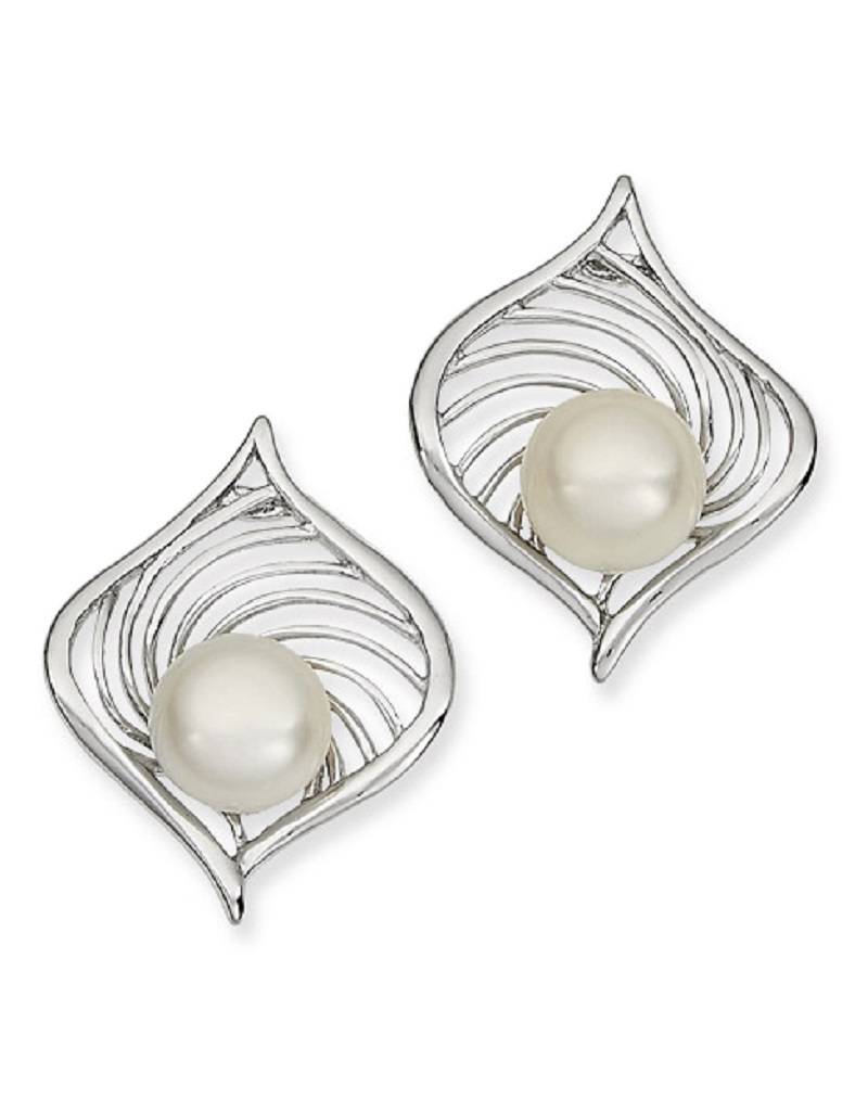 Swirl with Pearl Post Earrings 22mm