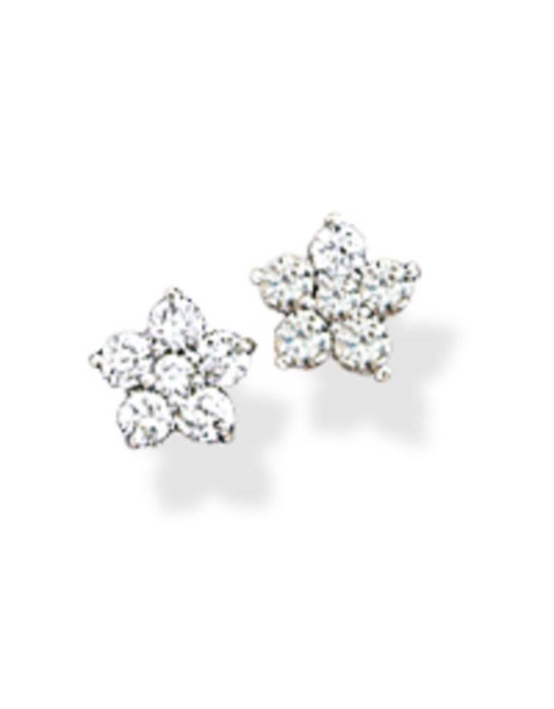 Sterling Silver Flower Cubic Zirconia Post Earrings 7mm