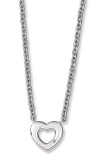 Sterling Silver Heart Diamond Necklace 16"+2" Extender