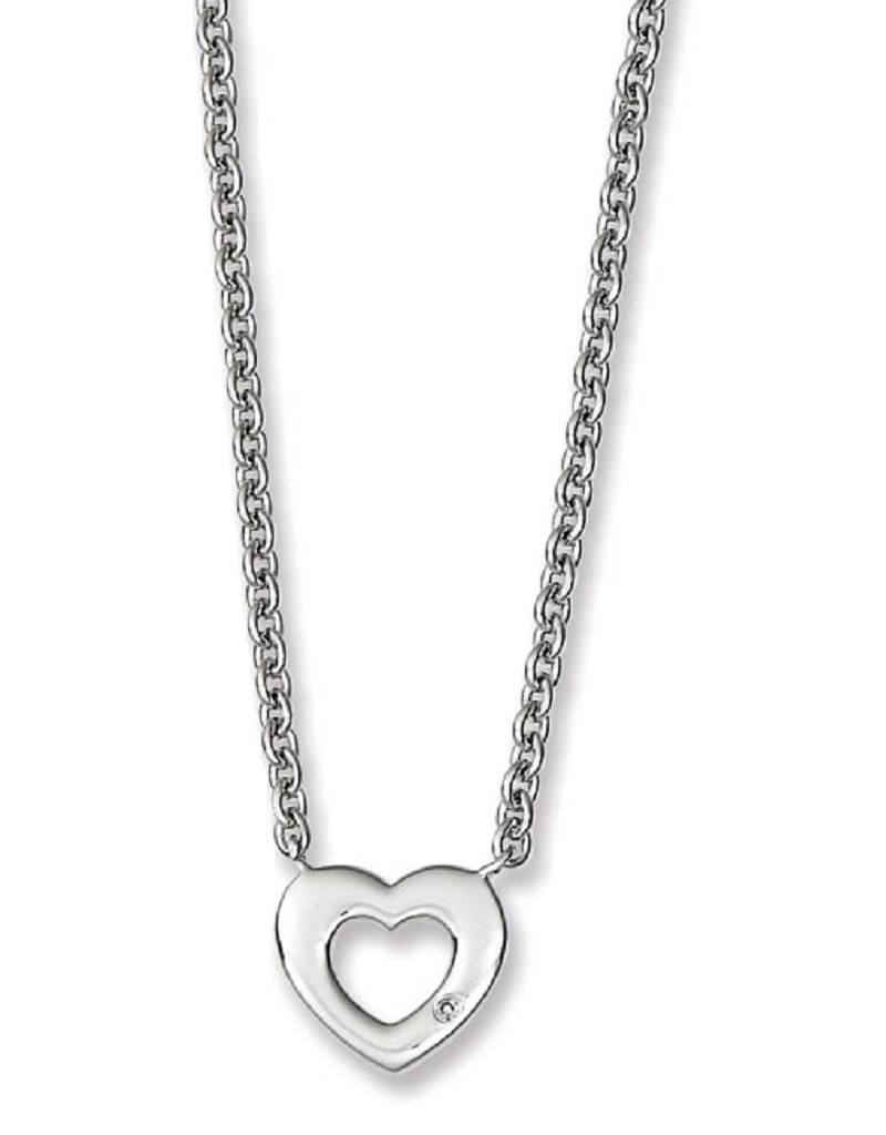 Sterling Silver Heart Diamond Necklace 16"+2" Extender
