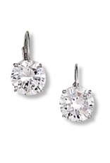 Sterling Silver Round Cubic Zirconia Leverback Earrings 8mm
