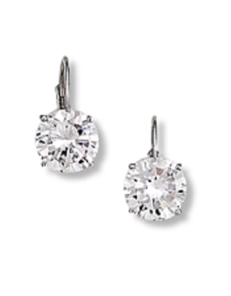 Sterling Silver Round Cubic Zirconia Leverback Earrings 8mm