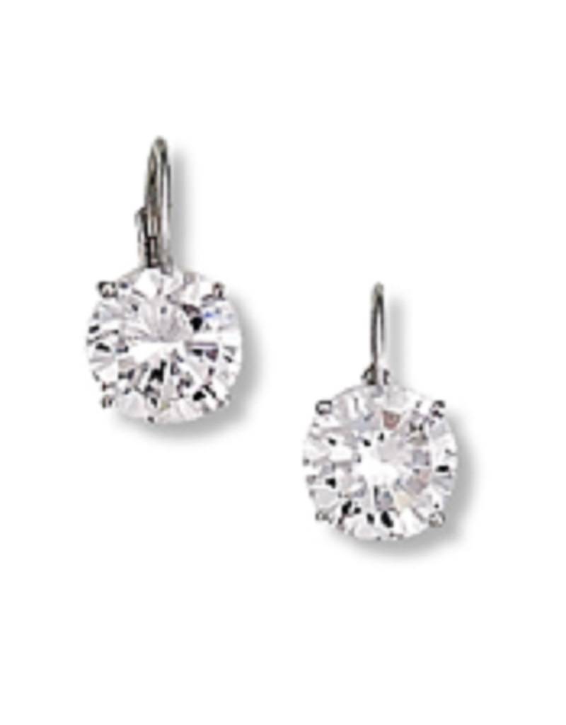 Sterling Silver Round Cubic Zirconia Leverback Earrings 8mm Simply