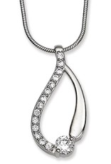Sterling Silver Curved Open Teardrop Cubic Zirconia Necklace 18"