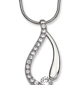 Curved Teardrop CZ Necklace 18"