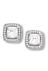 Sterling Silver Cushion Cut Cubic Zirconia Post Earrings 10mm