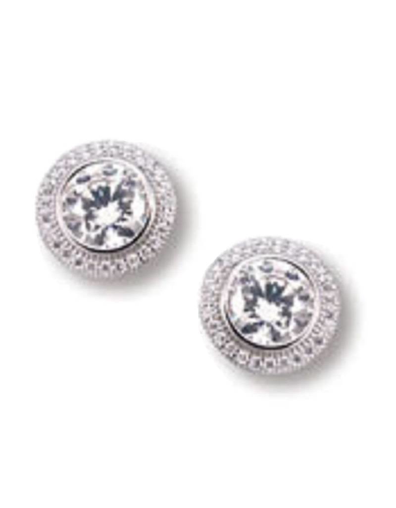 Sterling Silver Round Cubic Zirconia Post Earrings 11mm