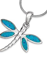 Sterling Silver Dragonfly Synthetic Opal Necklace 18"