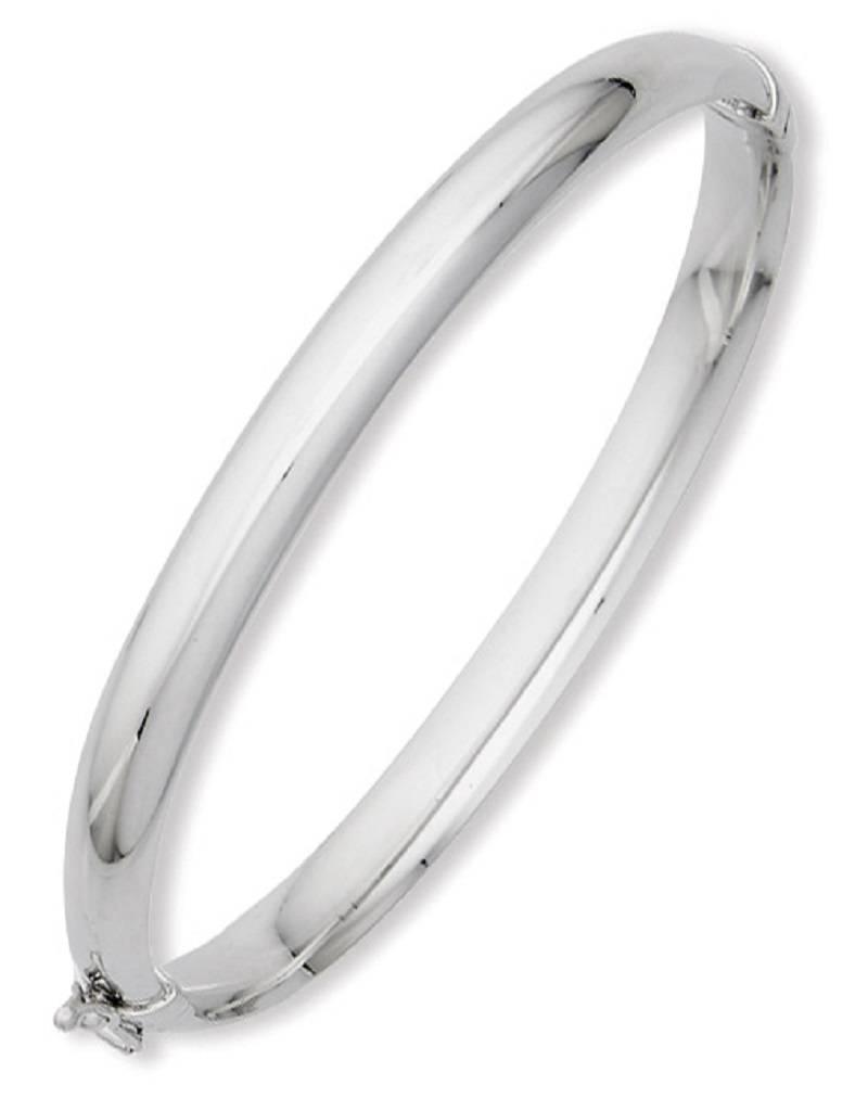 Women's Sterling Silver Hinged 1/2 Round Tube Bangle Bracelet with Rhodium Finish