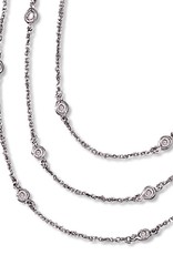 Sterling Silver Triple Strand Round Cubic Zirconia Station Necklace