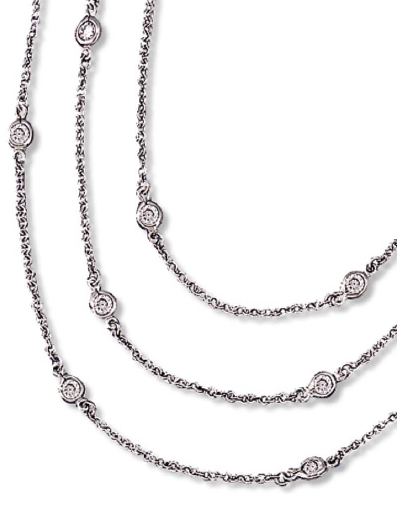 Sterling Silver Triple Strand Round Cubic Zirconia Station Necklace