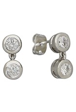 Sterling Silver Round Cubic Zirconia Dangle Post Earrings 14mm
