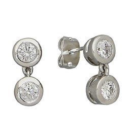 Round CZ Dangle Post Earrings 14mm