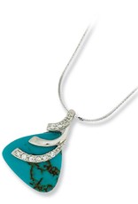 Sterling Silver Triangle Synthetic Turquoise & Cubic Zirconia Necklace 18"