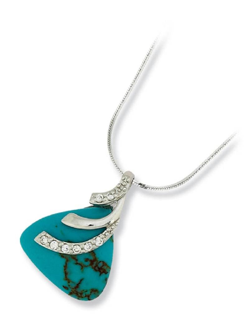 Sterling Silver Triangle Synthetic Turquoise & Cubic Zirconia Necklace 18"