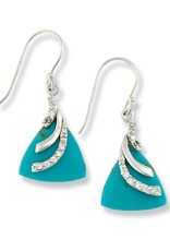 Sterling Silver Triangle Synthetic Turquoise with Cubic Zirconia Earrings 20mm