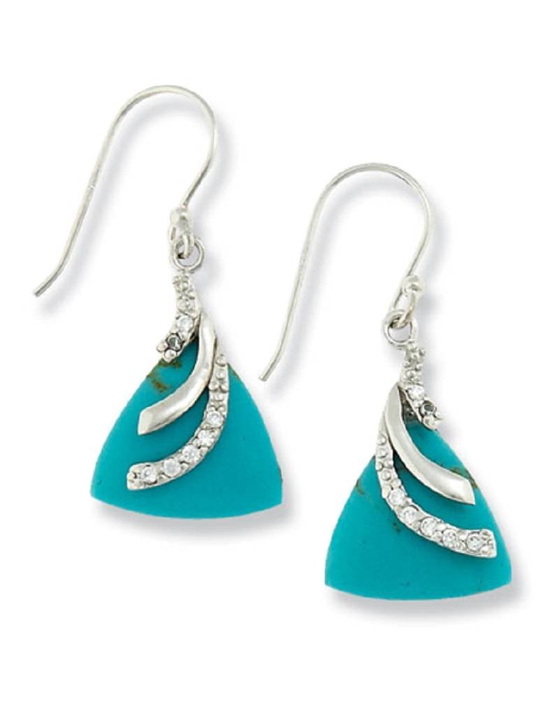 Sterling Silver Triangle Synthetic Turquoise with Cubic Zirconia Earrings 20mm