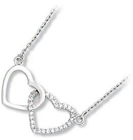Double Heart CZ Necklace 16"+2"