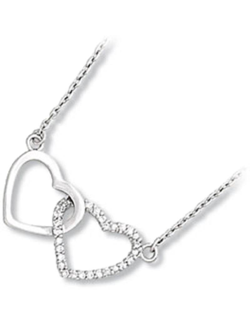 Double Heart CZ Necklace 16"+2"