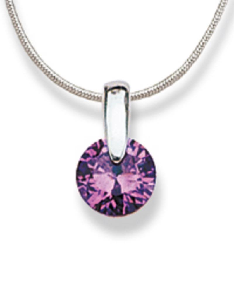 Sterling Silver Round Purple Cubic Zirconia Slide Necklace 18"