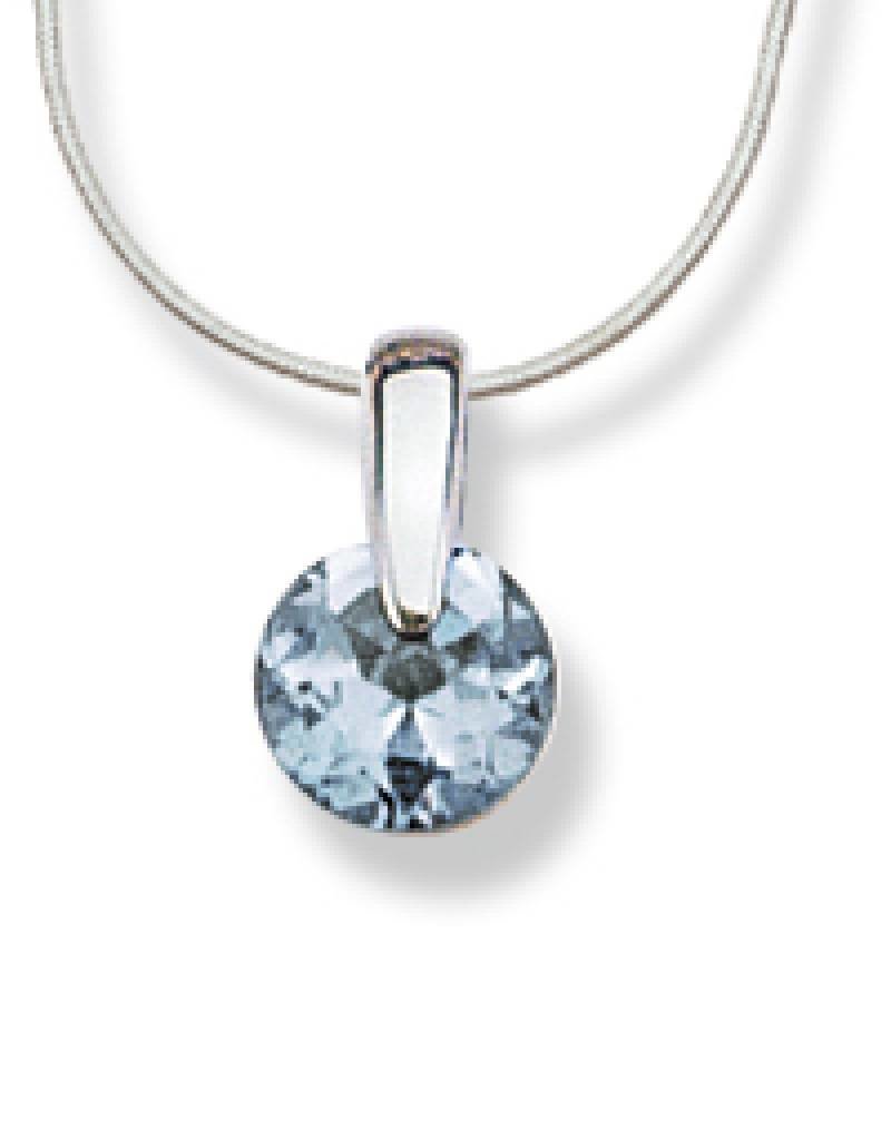 Sterling Silver Round Blue Cubic Zirconia Slide Necklace 18"