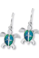 Sterling Silver Turtle with Synthetic Opal Earrings 18mm