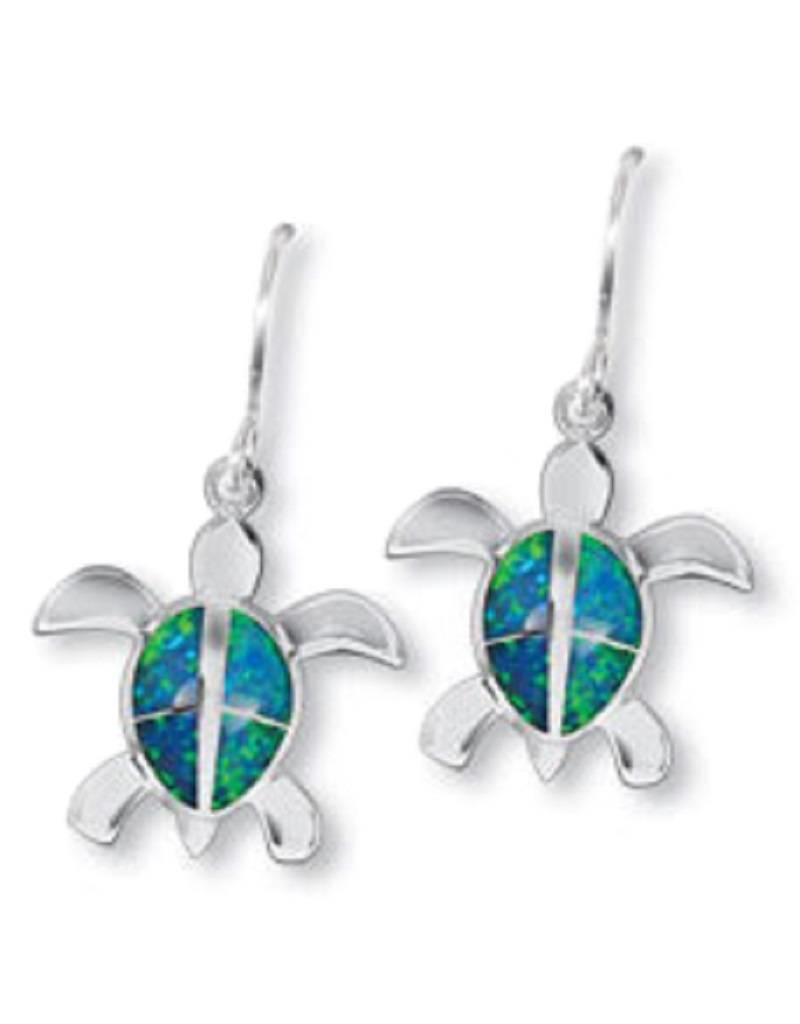 Sterling Silver Turtle with Synthetic Opal Earrings 18mm