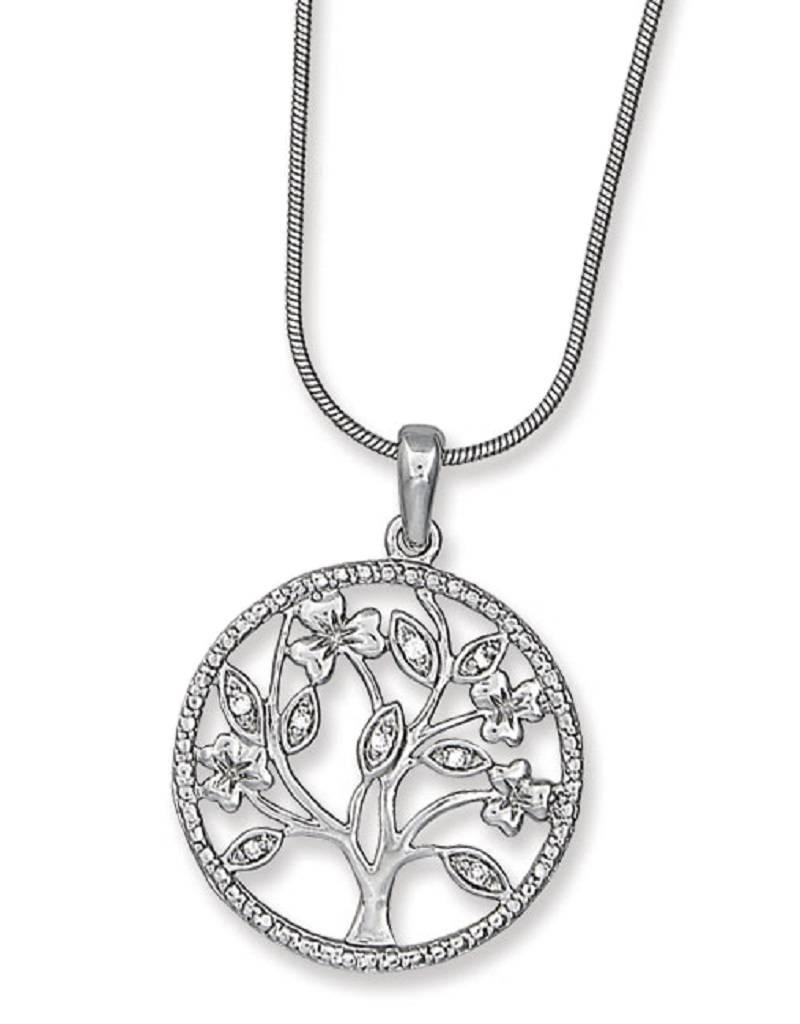 Sterling Silver Tree of Life Cubic Zirconia Necklace 18"