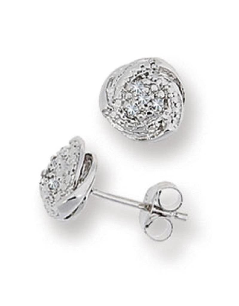 Sterling Silver Swirl Diamond Stud Earrings 8mm